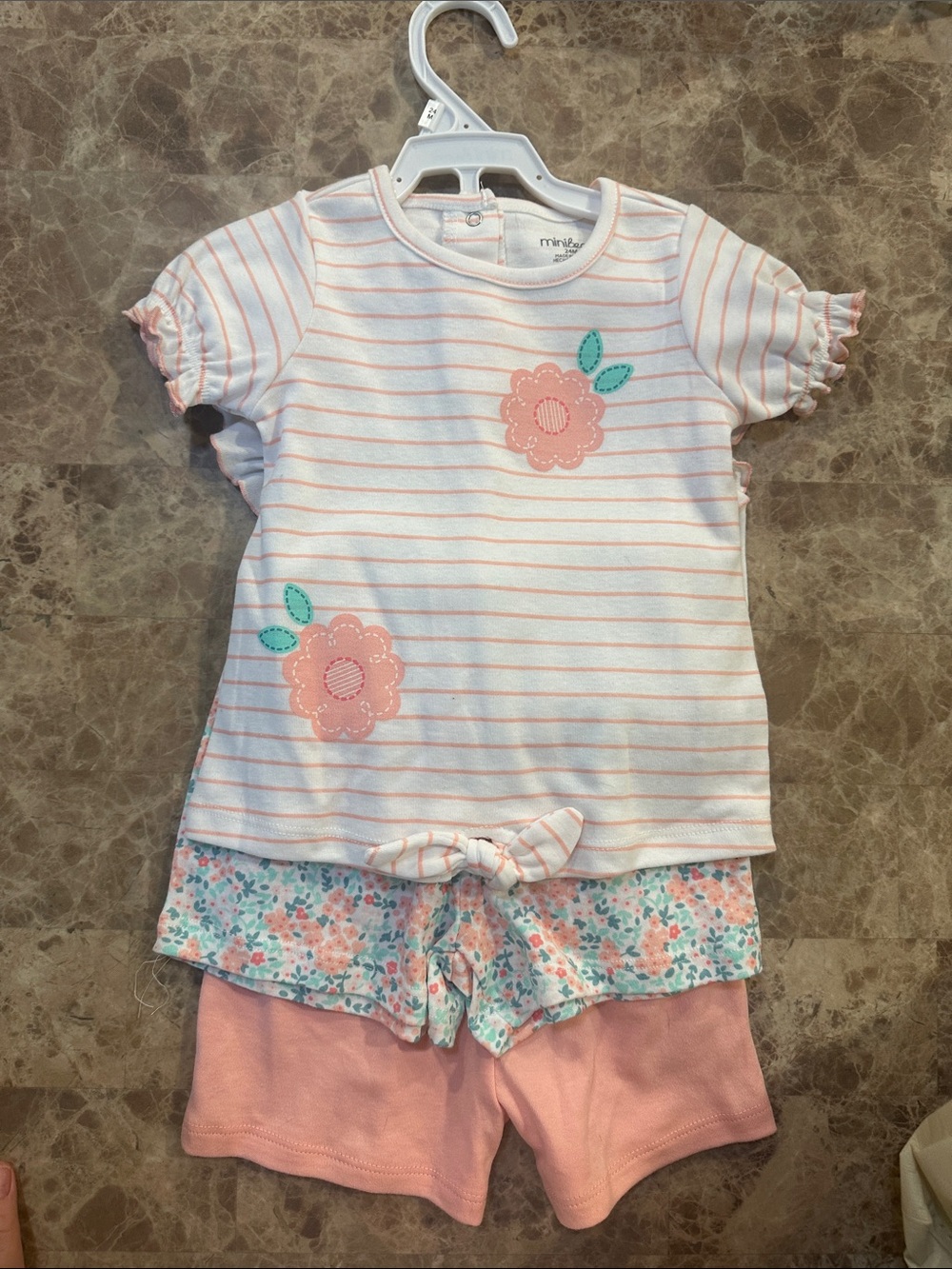 Miracle Pink Floral Stripe Short Sleeve Tee & Shorts Set